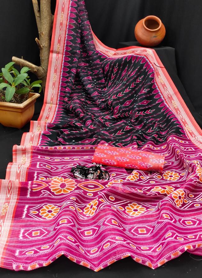 Linen Pink Festival Wear Digital Printed Saree